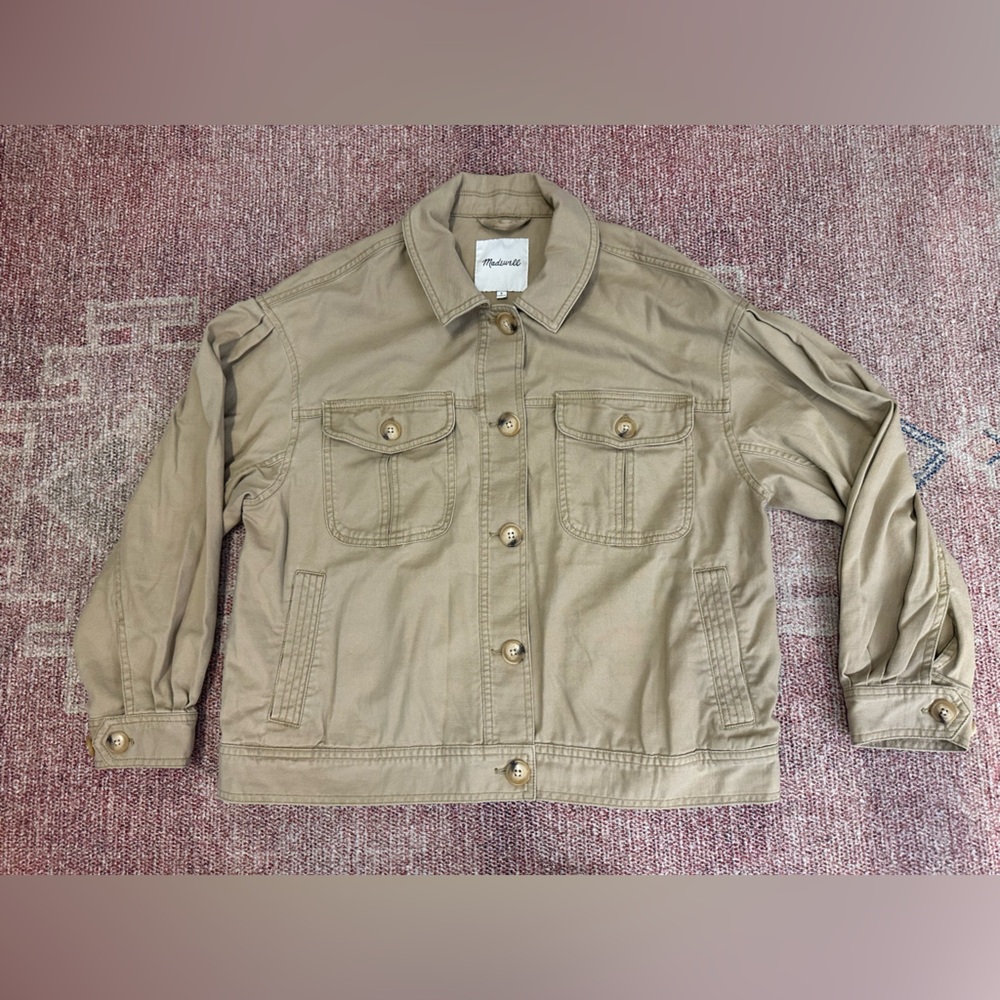 Madewell khaki light weight denim canvas shacket shirt jacket small oversized